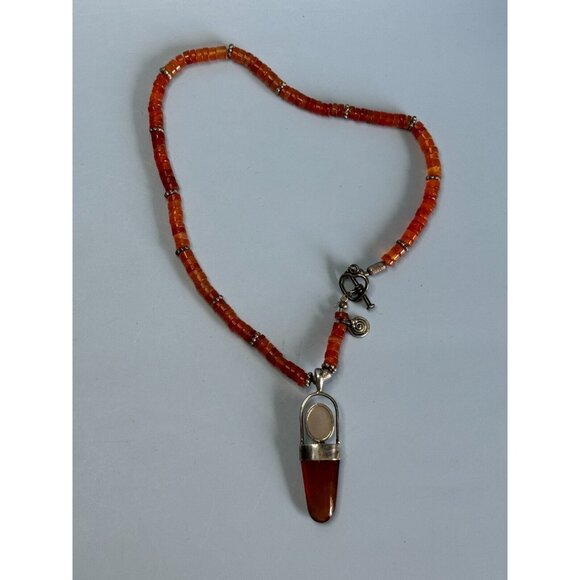 925 Sterling Silver Carnelian Beaded Moonstone Opal Pendant Necklace 15" - Picture 4 of 7